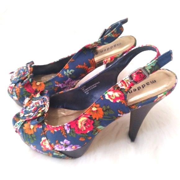 Madden Girl Women's Hizzie Blue Floral Peep Toe Slingback Heels Sz 8M - Picture 3 of 12